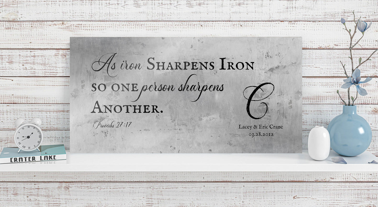 Proverbs 27:17 Monogrammed Sign on Tin - HoneycombProverbs - Signs - Tin and Aluminum Gifts