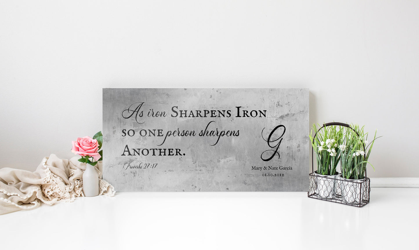 Proverbs 27:17 Monogrammed Sign on Tin - HoneycombProverbs - Signs - Tin and Aluminum Gifts