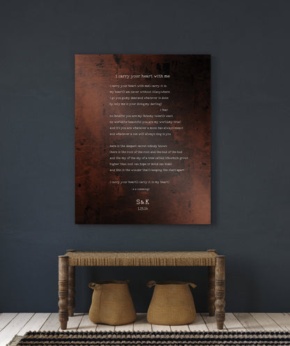Bronze E. E. Cummings I Carry Your Heart Sign - HoneycombProverbs - Signs - Bronze Anniversary Gifts