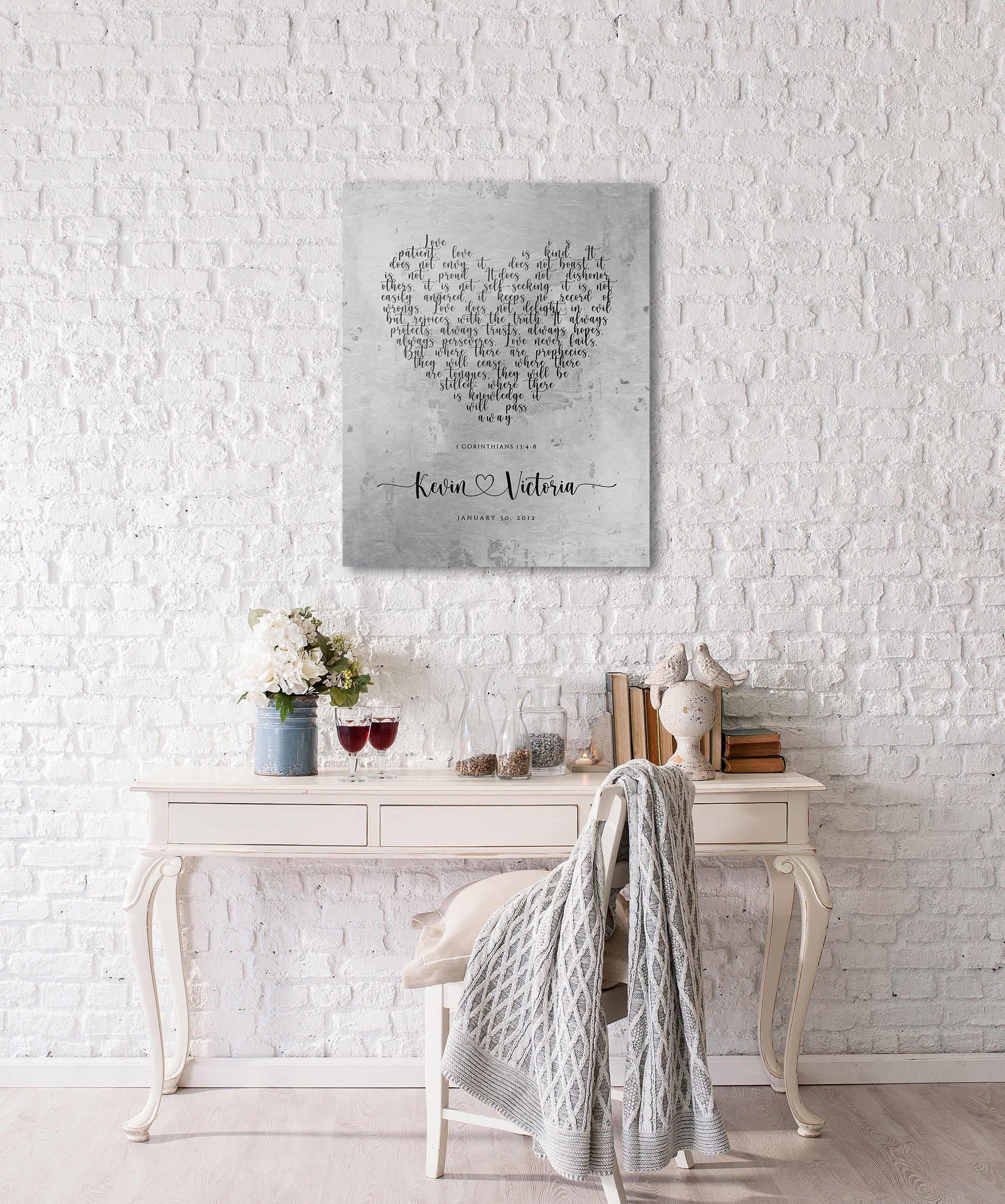 Rustic Heart Personalized "Love Never Fails" Wedding Sign - HoneycombProverbs - Signs - Christian Wall Art