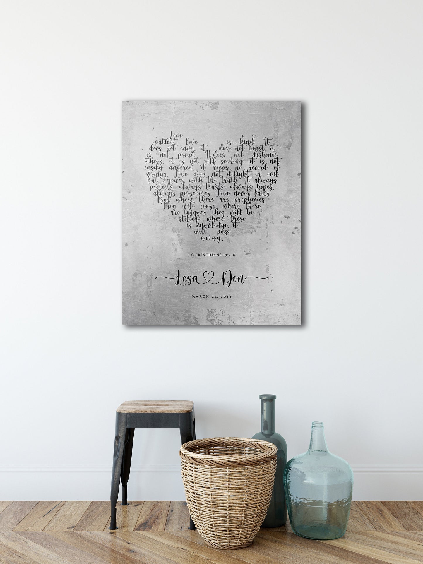 Rustic Heart Personalized "Love Never Fails" Wedding Sign - HoneycombProverbs - Signs - Christian Wall Art