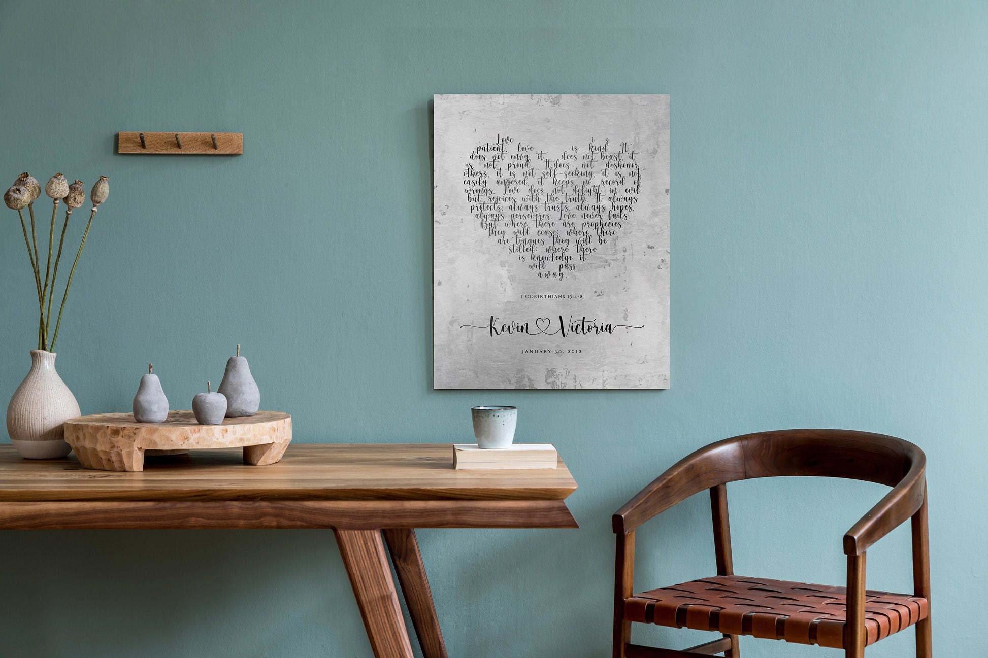 Rustic Heart Personalized "Love Never Fails" Wedding Sign - HoneycombProverbs - Signs - Christian Wall Art