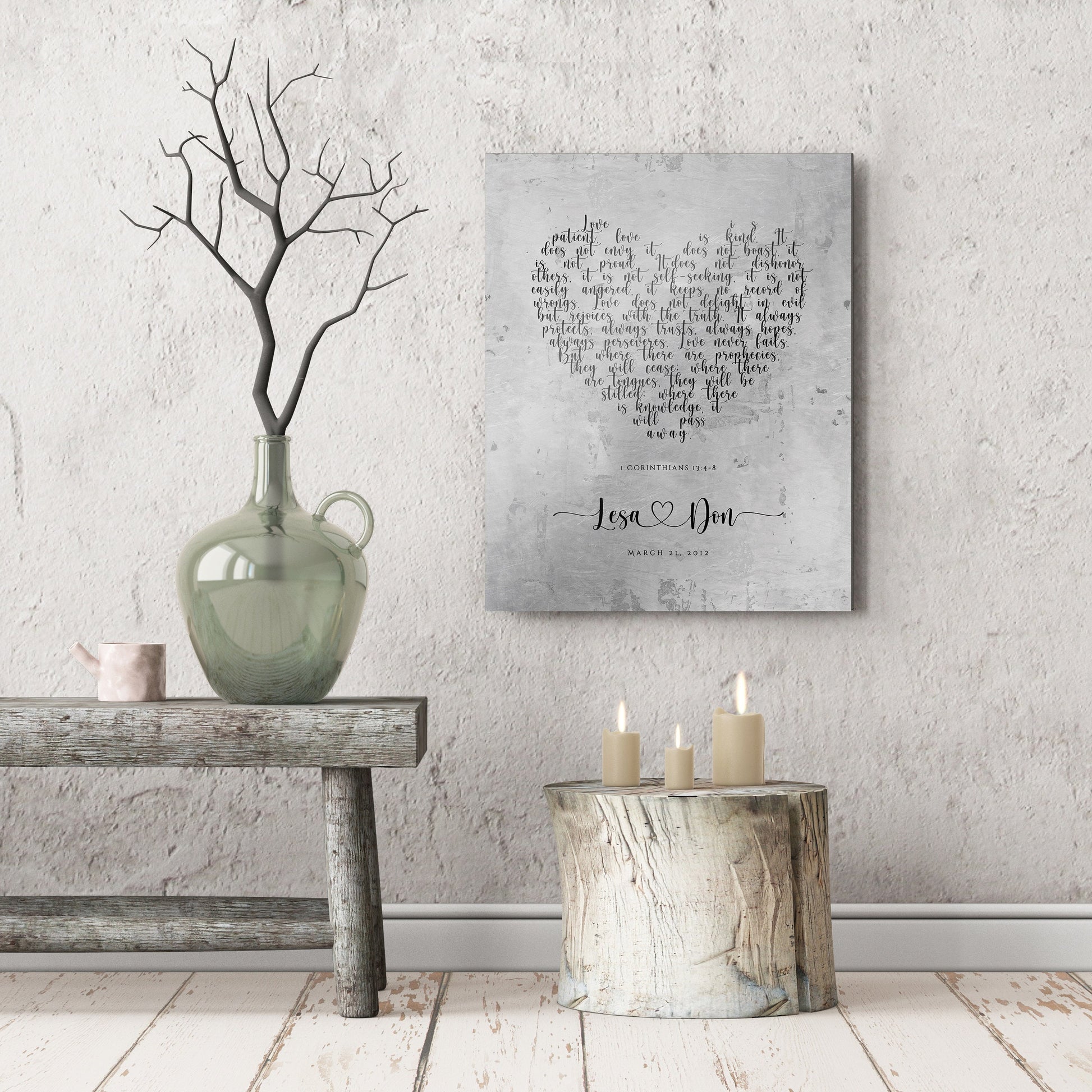 Rustic Heart Personalized "Love Never Fails" Wedding Sign - HoneycombProverbs - Signs - Christian Wall Art