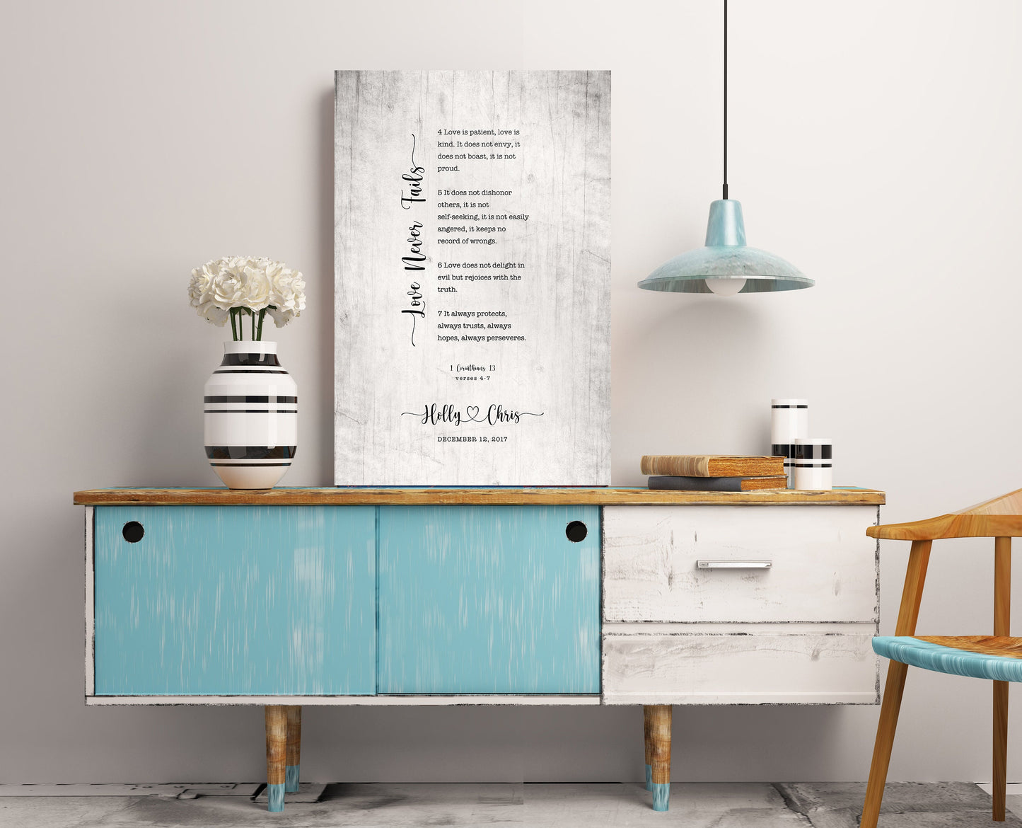 Love Never Fails Personalized 5th Anniversary Gift Decor - HoneycombProverbs - Signs - Vintage Lyrics Wall Art