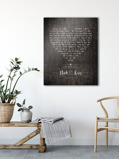 Rustic Heart Song Lyric Print on Wood - HoneycombProverbs - Signs - 5 year anniversary gifts