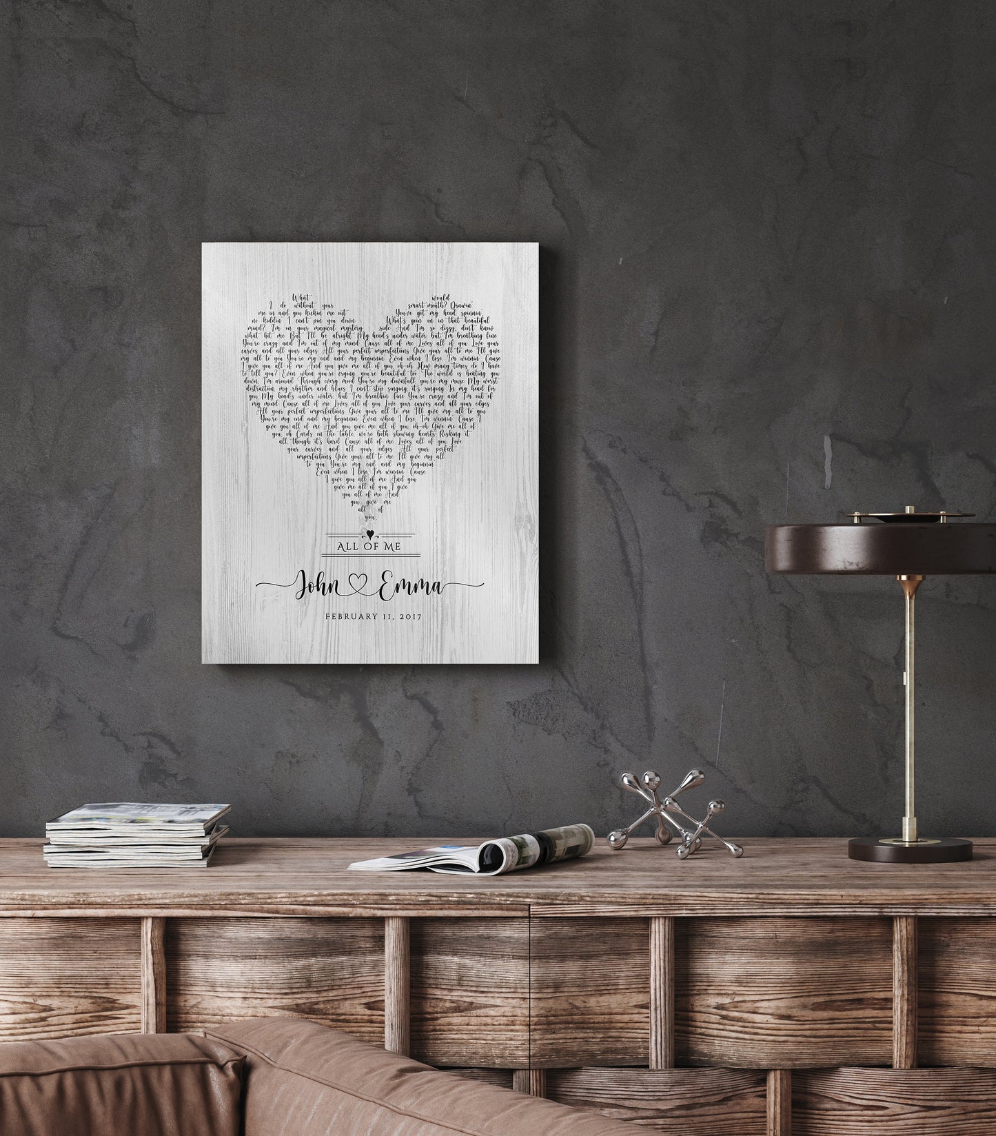 Rustic Heart Wedding Song Lyric Print on Wood - HoneycombProverbs - Signs - 5 year anniversary gifts