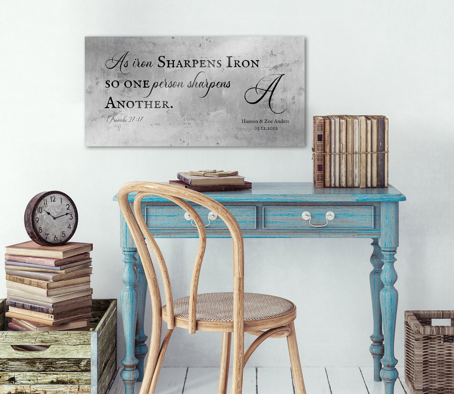Proverbs 27:17 Monogrammed Sign on Tin - HoneycombProverbs - Signs - Tin and Aluminum Gifts