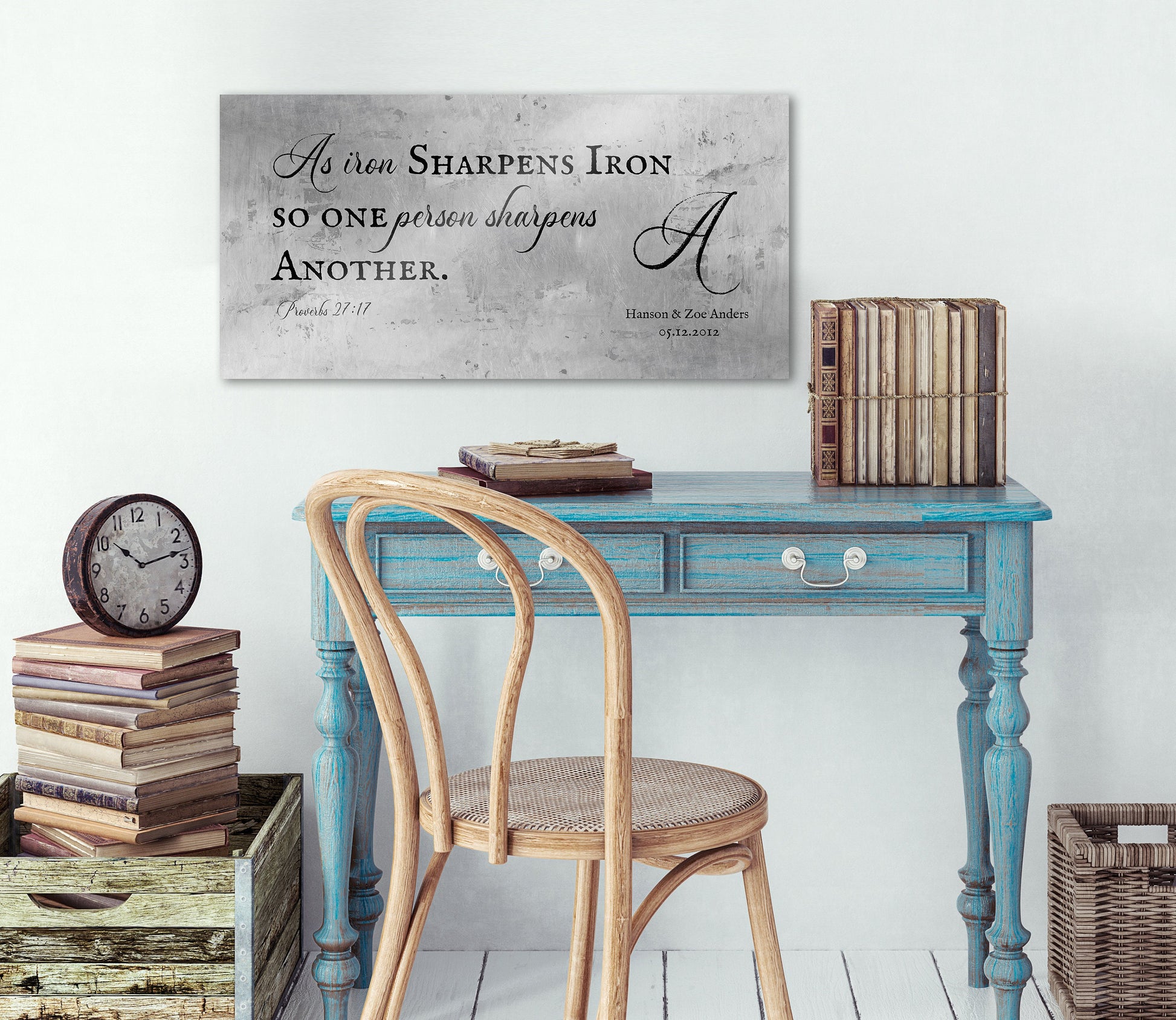 Proverbs 27:17 Monogrammed Sign on Tin - HoneycombProverbs - Signs - Tin and Aluminum Gifts