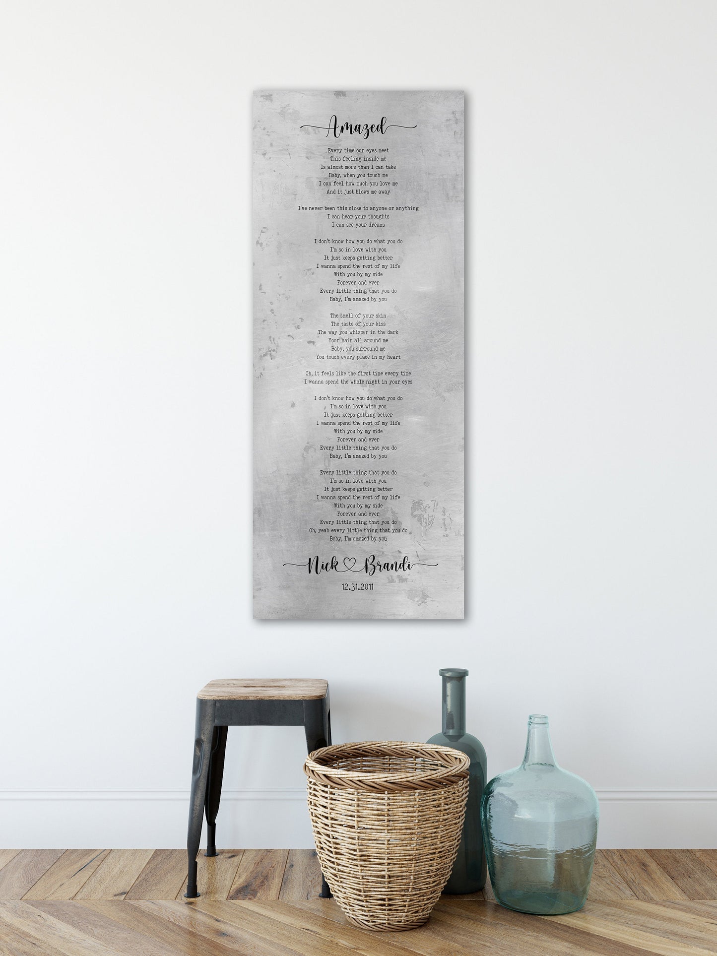 Tall Sign with Lyrics Tin Anniverary Keepsake - HoneycombProverbs - Gifts For The Couple - Rustic Lyrics Wall Decor