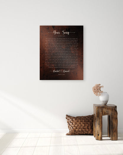 Our 1st Dance Bronze Anniversary Song Lyric Sign, size and option view, 8th anniversary bronze