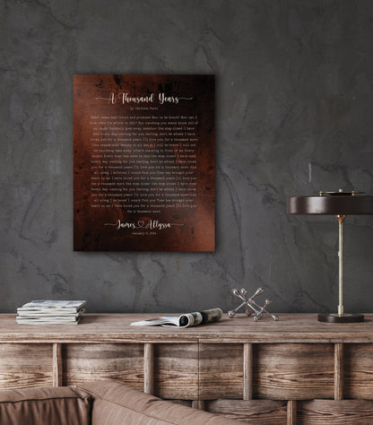 Our 1st Dance Bronze Anniversary Song Lyric Sign, room view, 8th anniversary bronze
