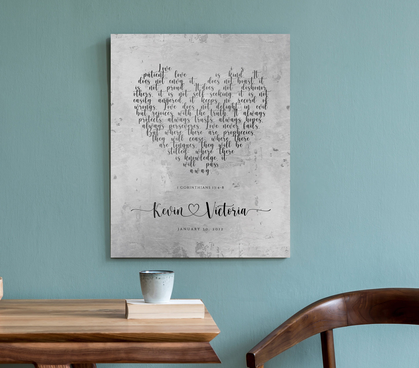 Rustic Heart Personalized "Love Never Fails" Wedding Sign - HoneycombProverbs - Signs - Christian Wall Art