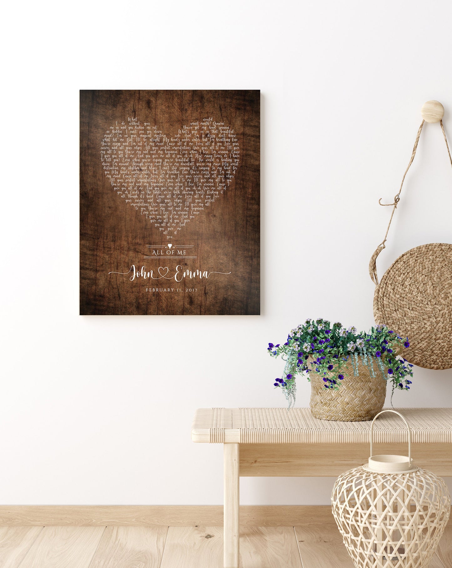 Rustic Heart Wedding Song Lyric Print on Wood - HoneycombProverbs - Signs - Rustic Lyrics Wall Decor