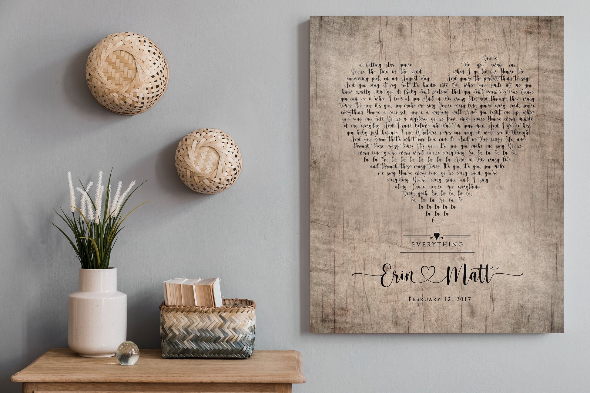 Rustic Heart Song Lyric Print on Wood - HoneycombProverbs - Signs - 5 year anniversary gifts