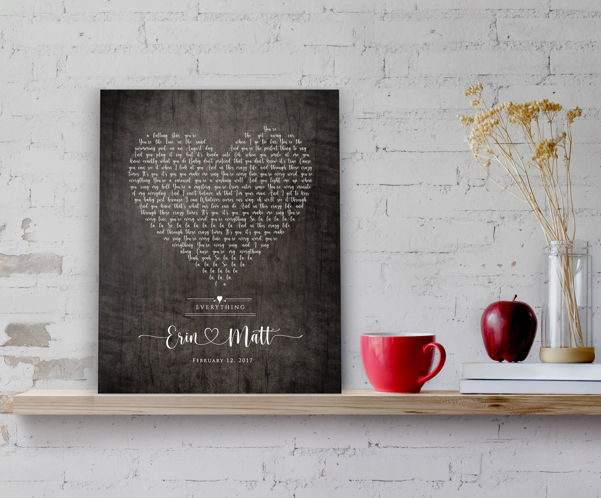 Rustic Heart Song Lyric Print on Wood - HoneycombProverbs - Signs - 5 year anniversary gifts