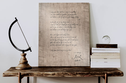 I Carry It in My Heart Monogrammed Keepsake for Couples - HoneycombProverbs - Signs - 5 year anniversary gifts