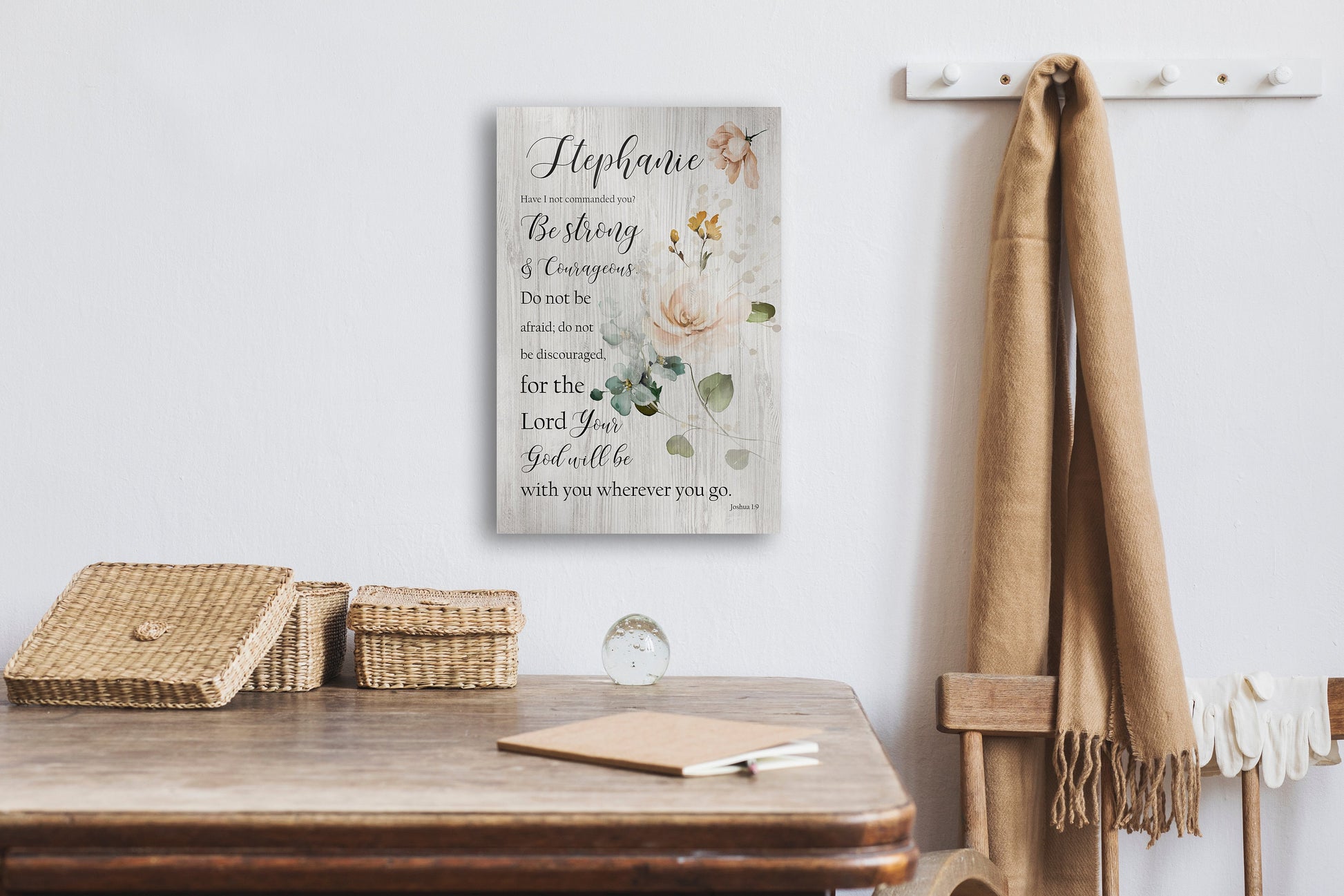 Joshua 1:9 Personalized Floral Wood Decor - HoneycombProverbs - Signs - Christian Wall Art
