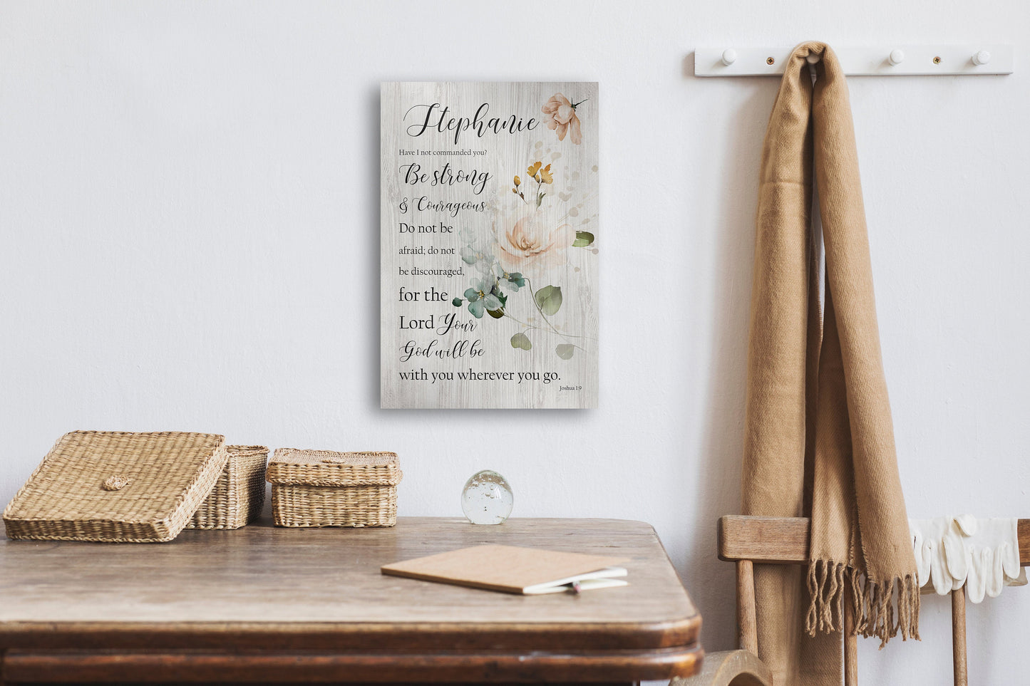 Joshua 1:9 Personalized Floral Wood Decor - HoneycombProverbs - Signs - Christian Wall Art