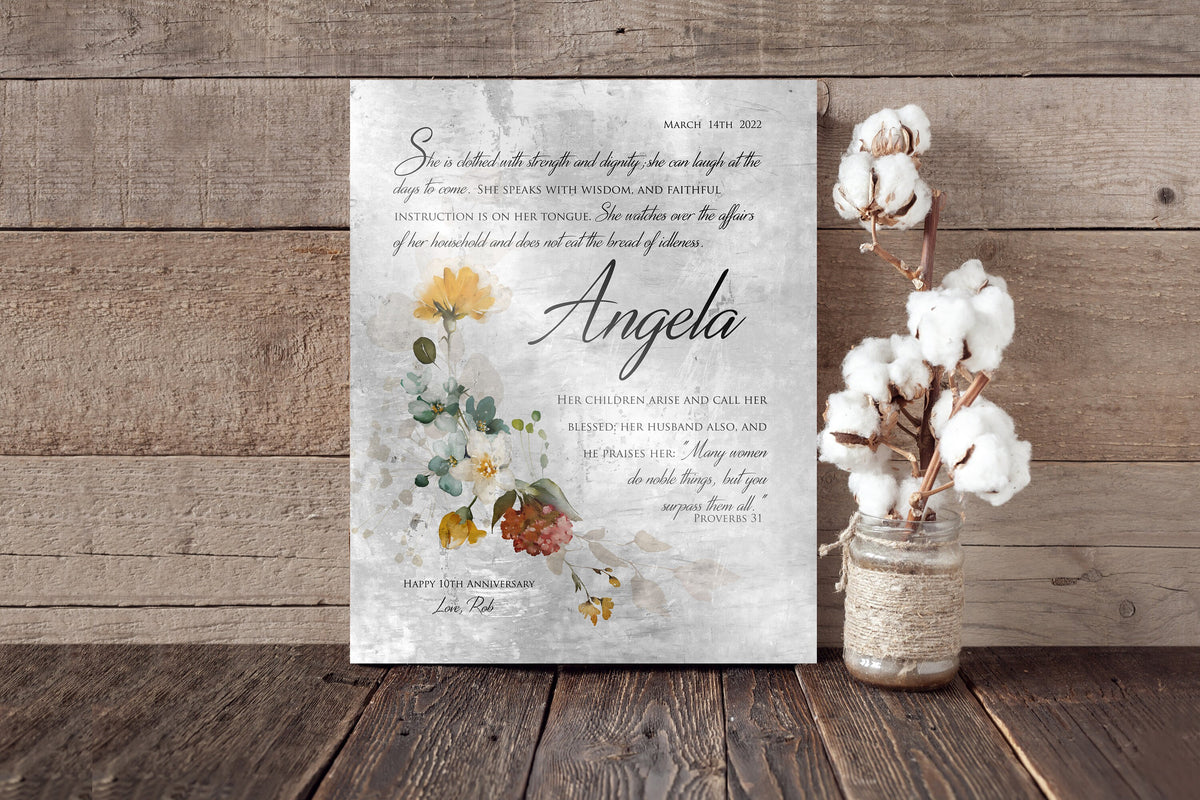 Rustic Floral Proverbs 31 Wall Decor - HoneycombProverbs - Signs - Tin and Aluminum Gifts
