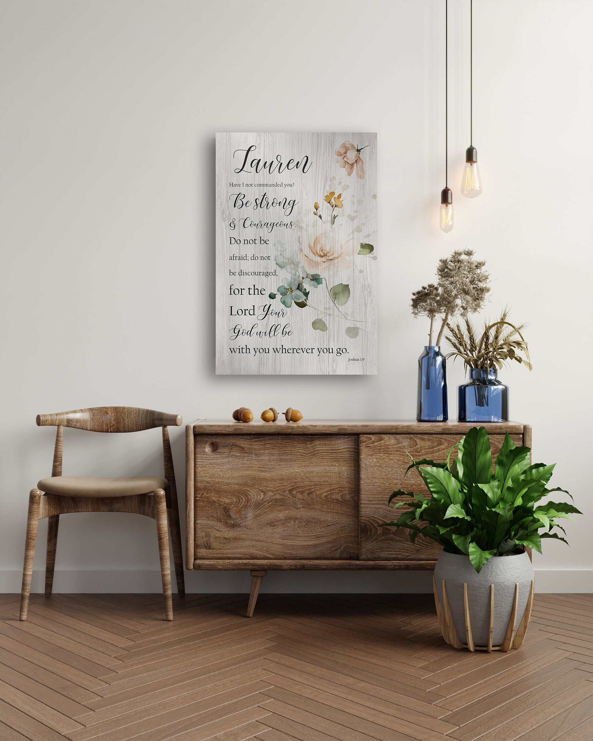 Joshua 1:9 Personalized Floral Wood Decor - HoneycombProverbs - Signs - Christian Wall Art