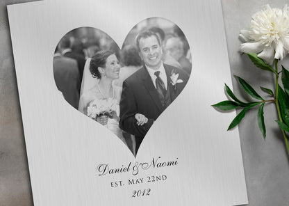 Photo Heart Tin Wall decor, shown on the wall, 10th anniversary tin