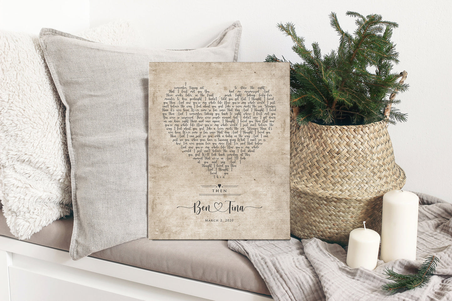 Vintage Heart Personalized Lyric Canvas in Cotton - HoneycombProverbs - Gifts For The Couple - Rustic Lyrics Wall Decor
