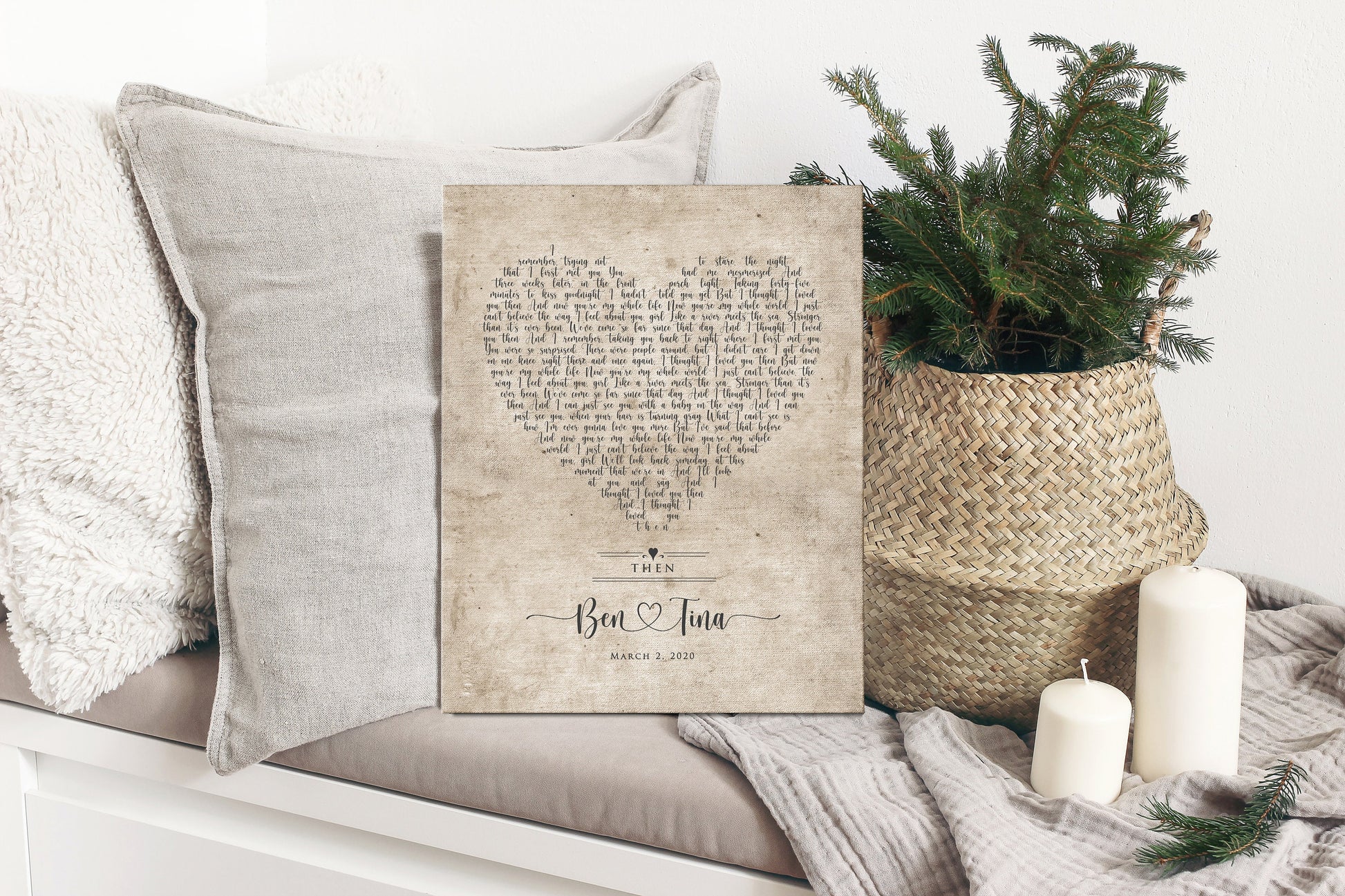 Vintage Heart Personalized Lyric Canvas in Cotton - HoneycombProverbs - Gifts For The Couple - Rustic Lyrics Wall Decor