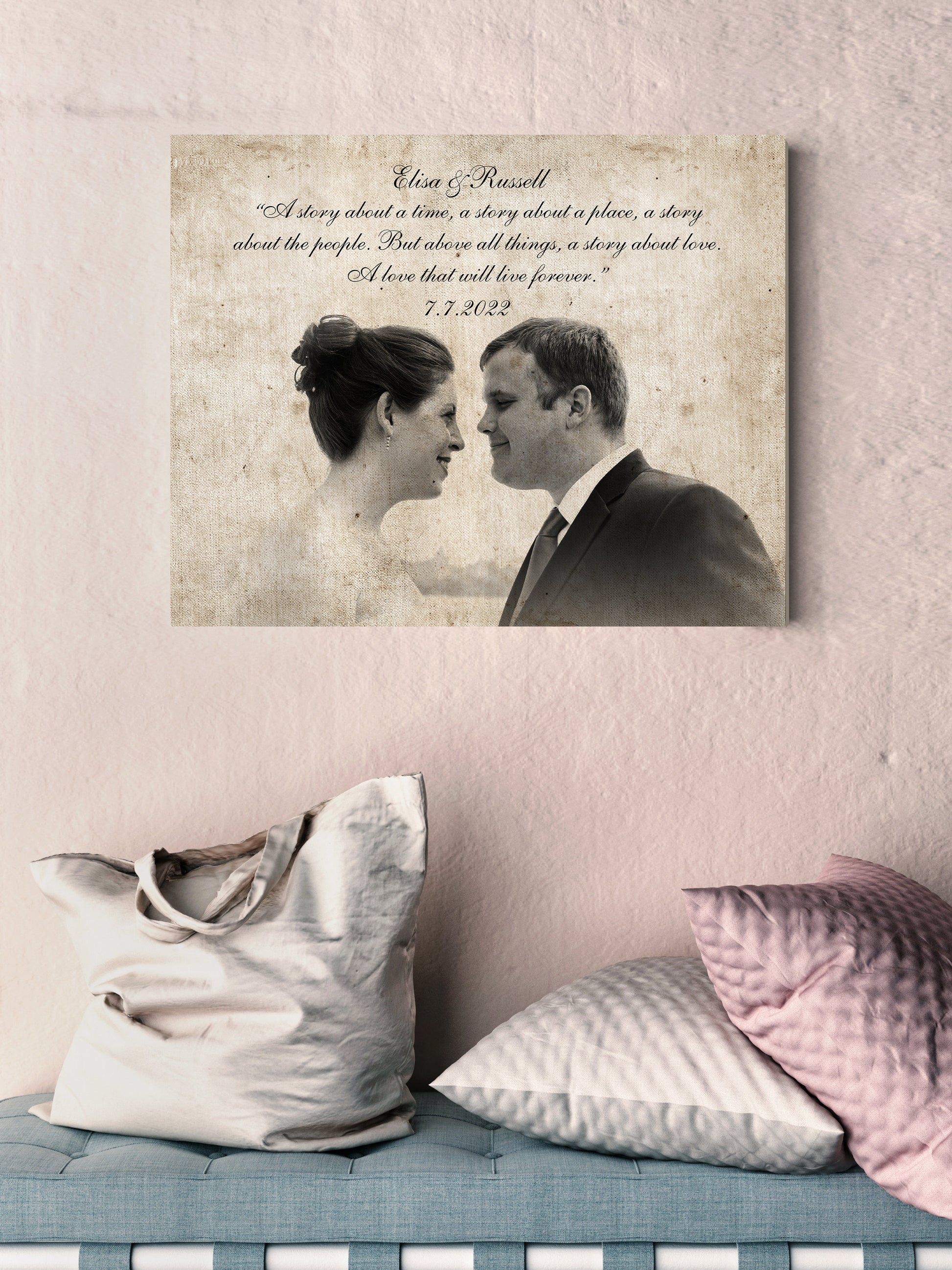 Vintage Cotton Photo Canvas - HoneycombProverbs - Gifts For The Couple - 2nd Year Cotton Art
