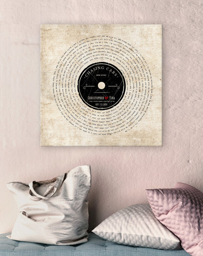 2 Years Down Rustic Cotton Canvas, shown on the wall, 2nd anniversary cotton