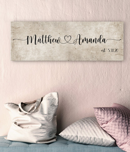Rustic Cotton Name with Heart Sign, Couples Wall Art - HoneycombProverbs - Giclée - 2nd Anniversary Gifts