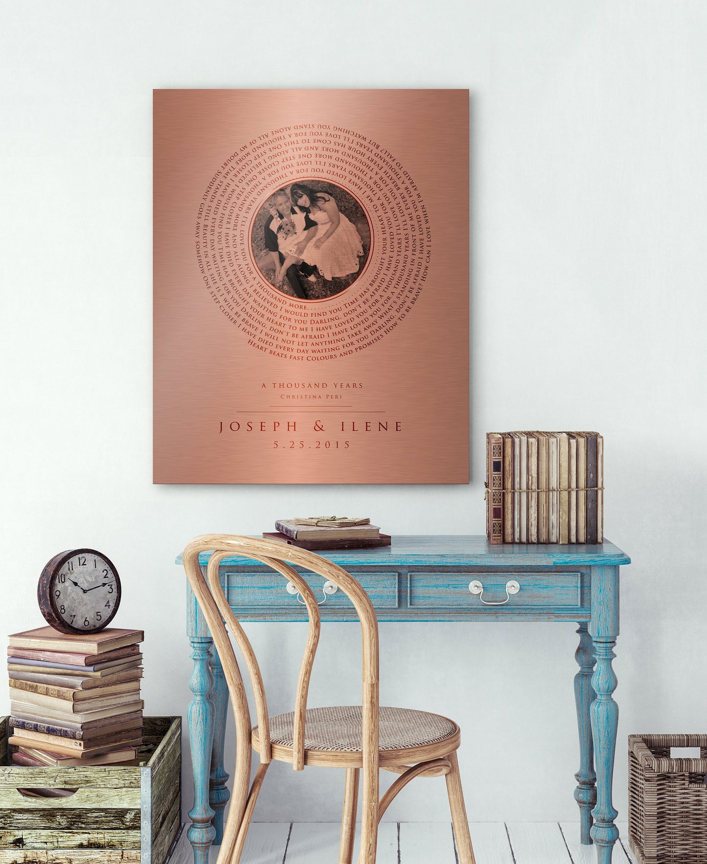 Personalized Vinyl Record art with Photo in Copper - HoneycombProverbs - Signs - Copper Anniversary Gifts