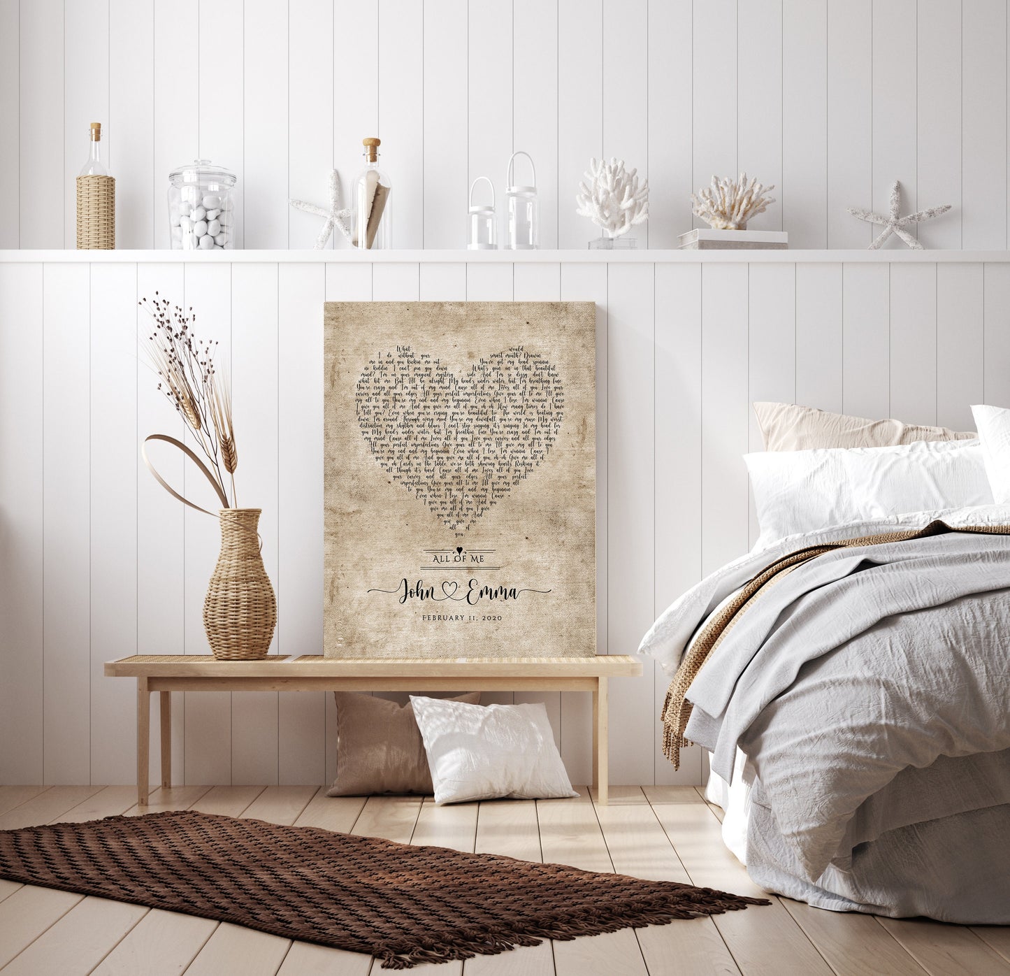 Vintage Heart Personalized Lyric Canvas in Cotton - HoneycombProverbs - Gifts For The Couple - Rustic Lyrics Wall Decor