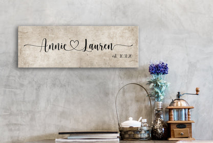 Rustic Cotton Name with Heart Sign, Couples Wall Art - HoneycombProverbs - Giclée - 2nd Anniversary Gifts