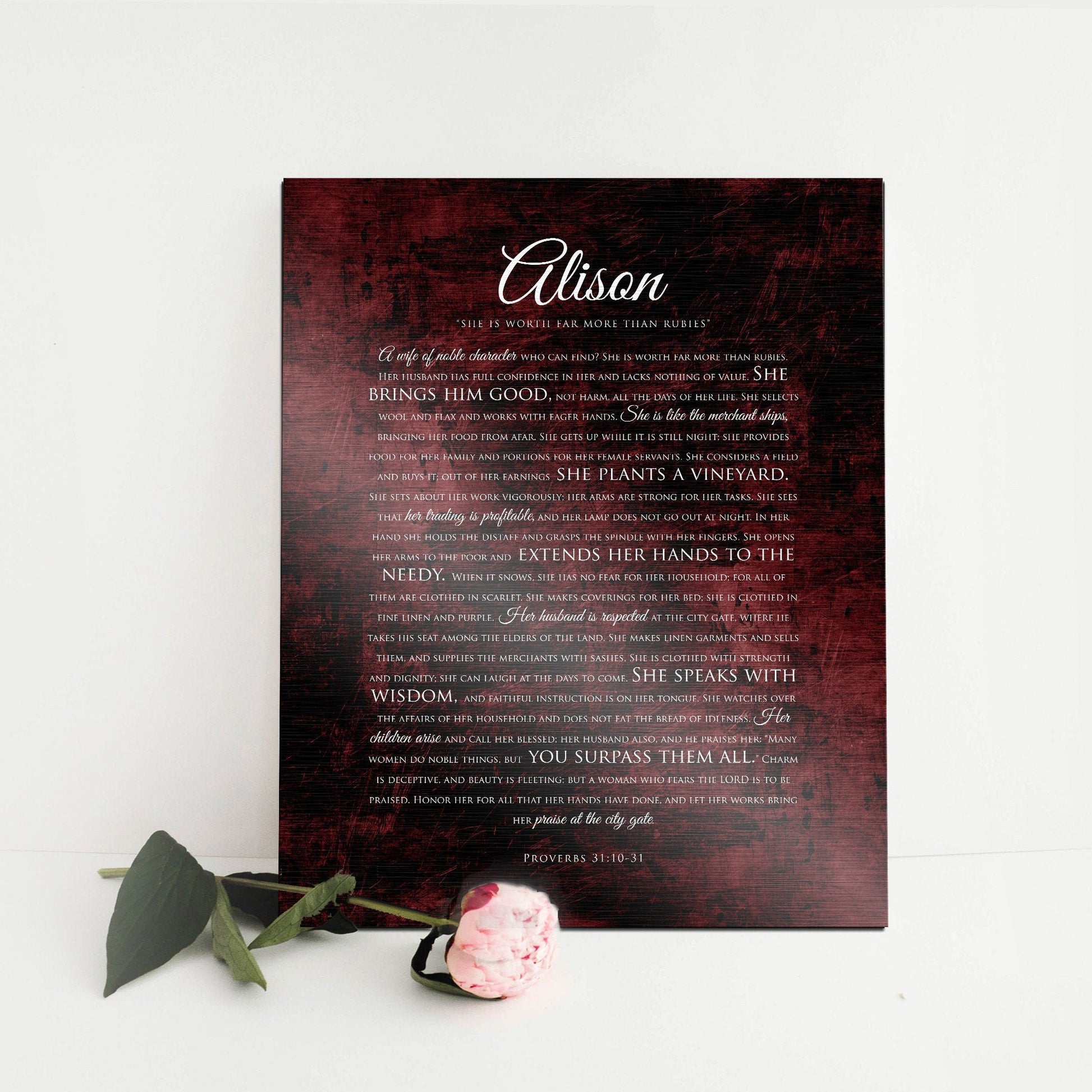 Prov 31 Religious Anniversary Gift, Personalized Scripture on Tin - HoneycombProverbs - Religious Home & Decor - Christian Wall Art