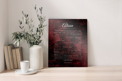 Prov 31 Religious Anniversary Gift, Personalized Scripture on Tin - HoneycombProverbs - Signs - Christian Wall Art