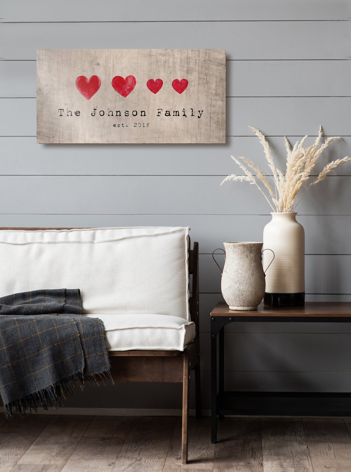 Family Hearts Name Sign on Wood - HoneycombProverbs - Signs - Name Signs Wall Art