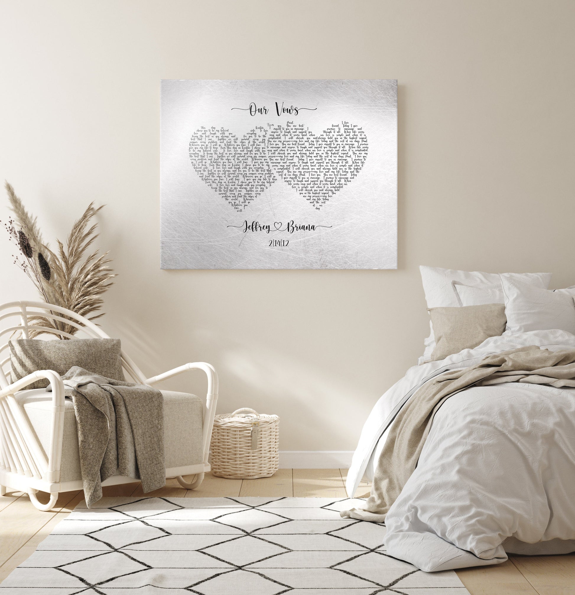 Custom Tin Sign for 10 year wedding anniversary with wedding vows in heart shapes