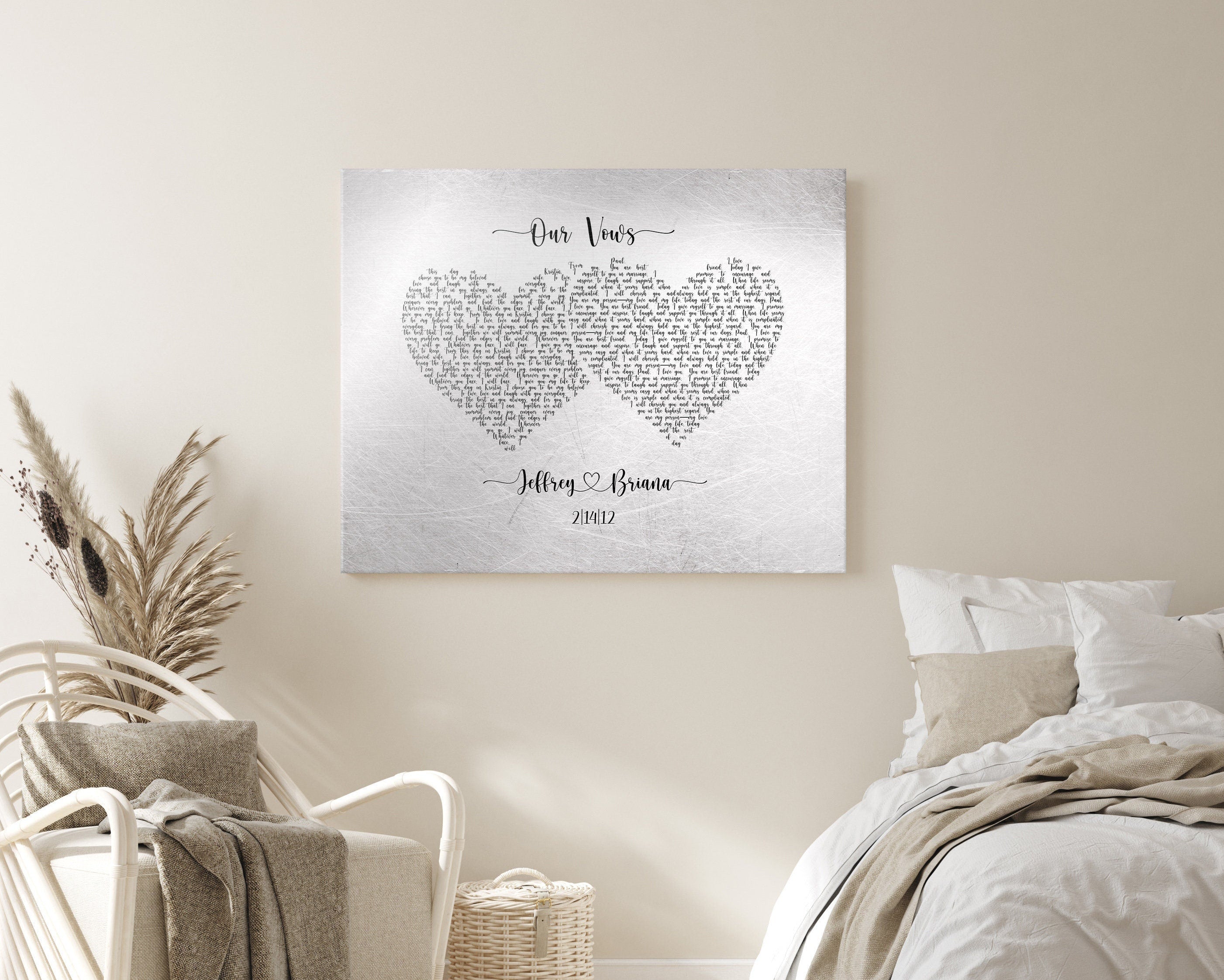 Custom Tin Sign for 10 year wedding anniversary with wedding vows in heart shapes