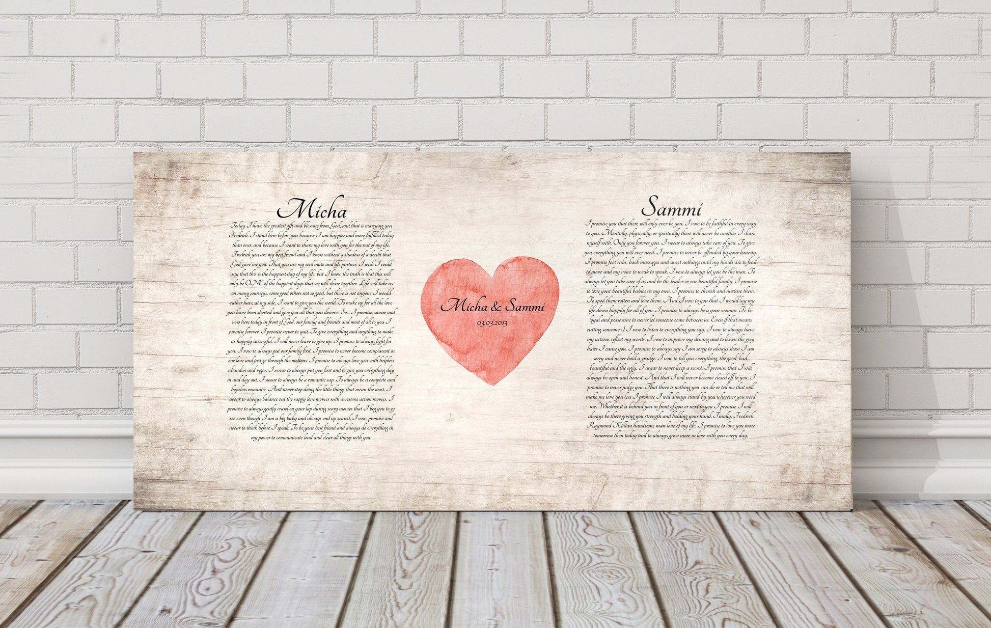 Personalized couples gift with wedding vows and heart theme