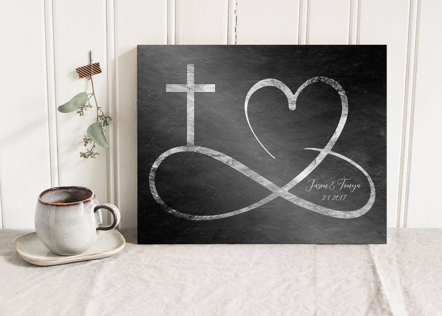 Personalized Infinity Cross Heart Sign on Tin, Copper or Iron - HoneycombProverbs - Signs - Iron Anniversary Gifts