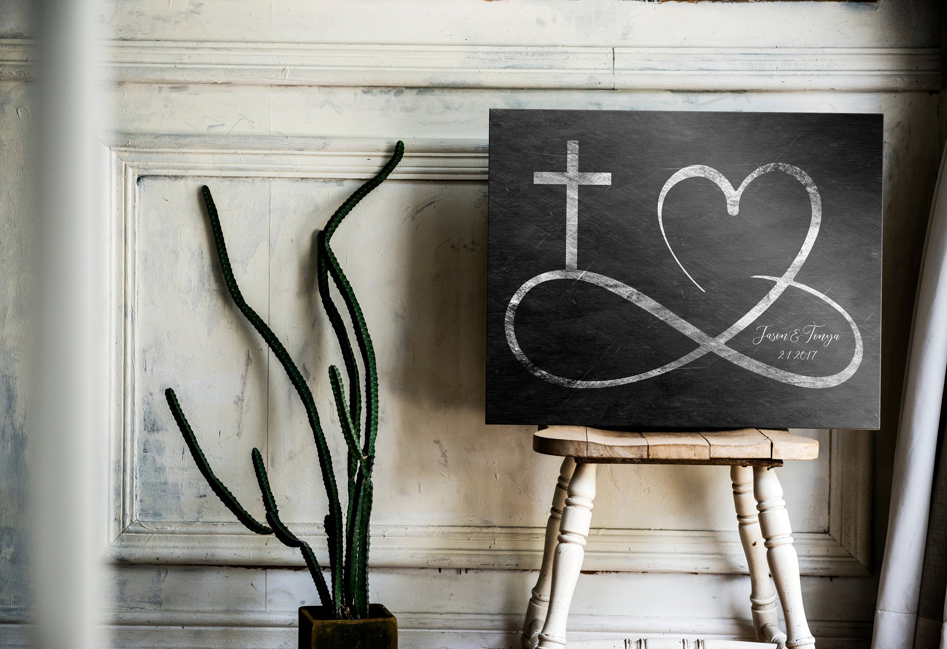 Personalized Infinity Cross Heart Sign on Tin, Copper or Iron - HoneycombProverbs - Signs - Iron Anniversary Gifts