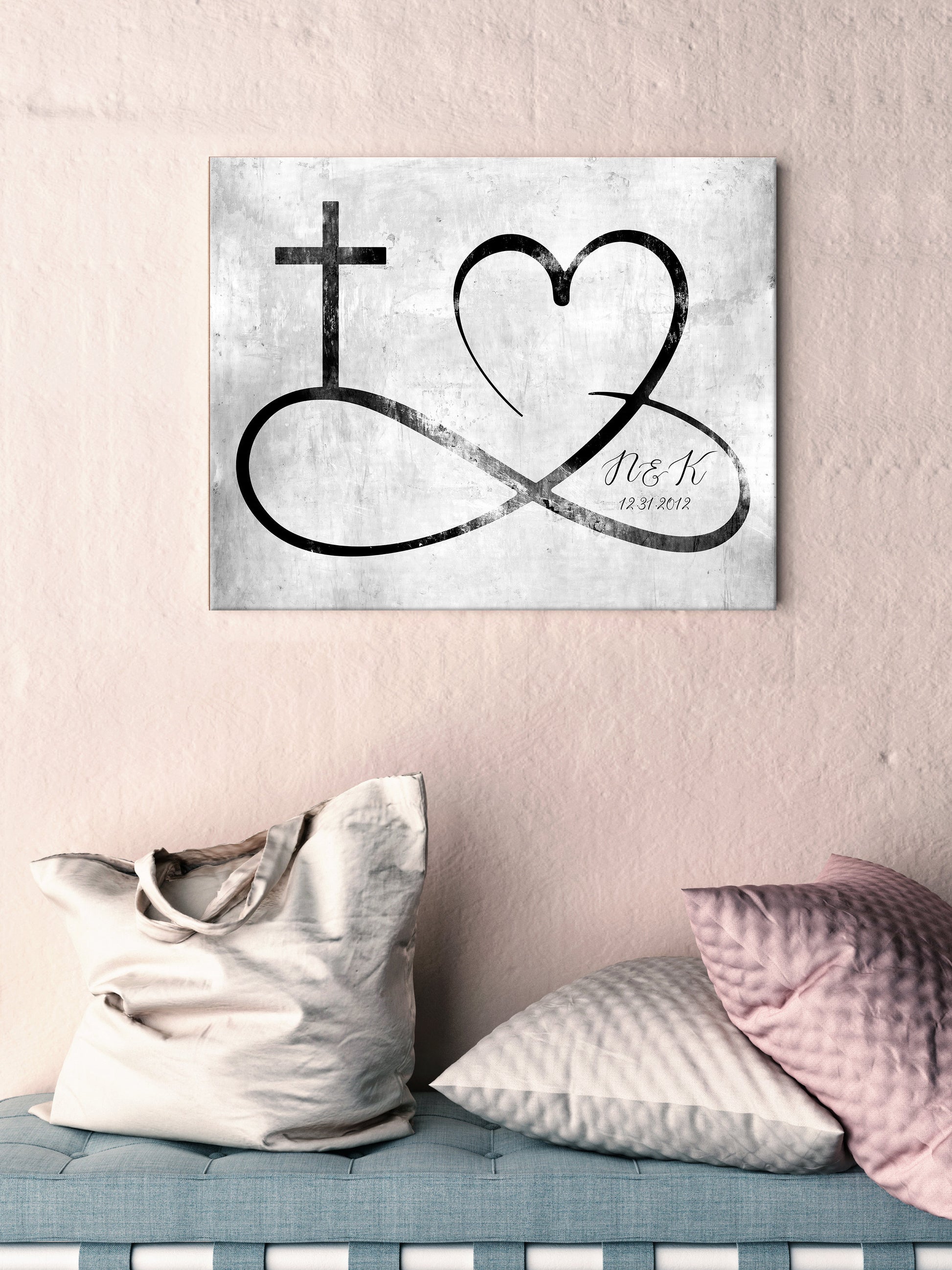 Personalized Infinity Cross Heart Sign on Tin, Copper or Iron - HoneycombProverbs - Signs - Iron Anniversary Gifts