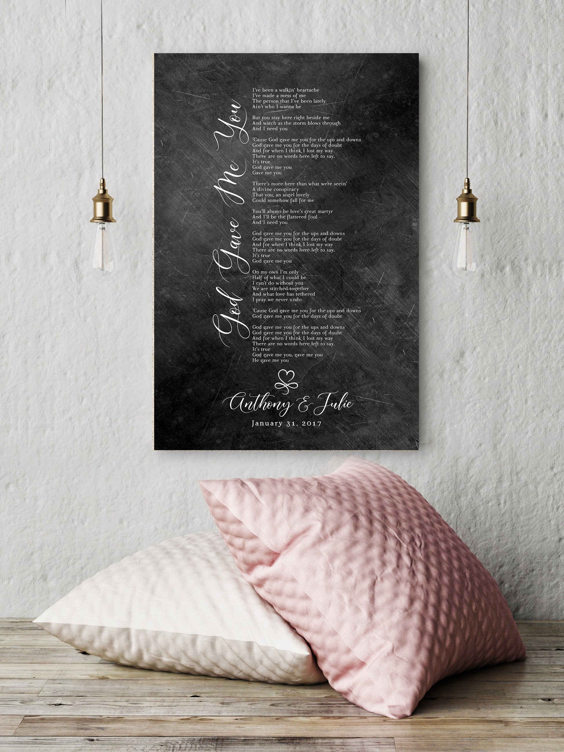 Infinity Heart Custom Song Lyric Sign on Iron - HoneycombProverbs - Gifts For The Couple - Iron Anniversary Gifts