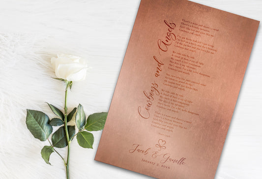 Song lyric sign on copper