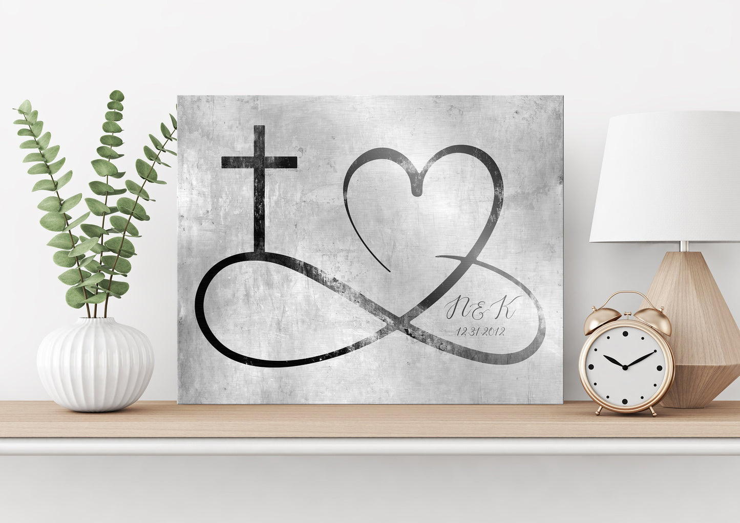 Personalized Infinity Cross Heart Sign on Tin, Copper or Iron - HoneycombProverbs - Signs - Iron Anniversary Gifts