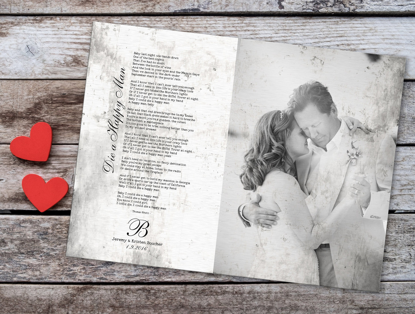 Captured Monogram Melodies: Shabby Chic Photo Song Art on Tin - HoneycombProverbs - Gifts For The Couple - Photo Lyrics Wall Art