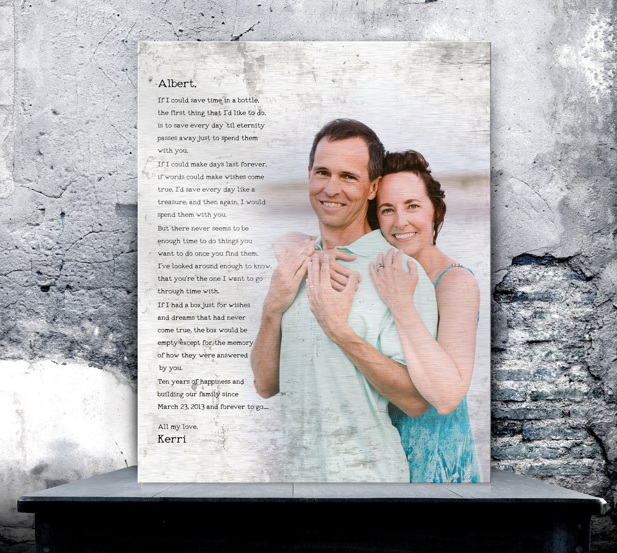 Vintage Tin Photo Gift: Custom Vows or Lyrics, 10th Anniversary