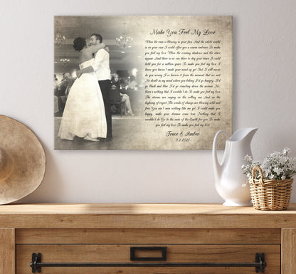 Timeless Melodies: Vintage Photo and Song Lyrics Canvas, size and option view, 2nd anniversary cotton