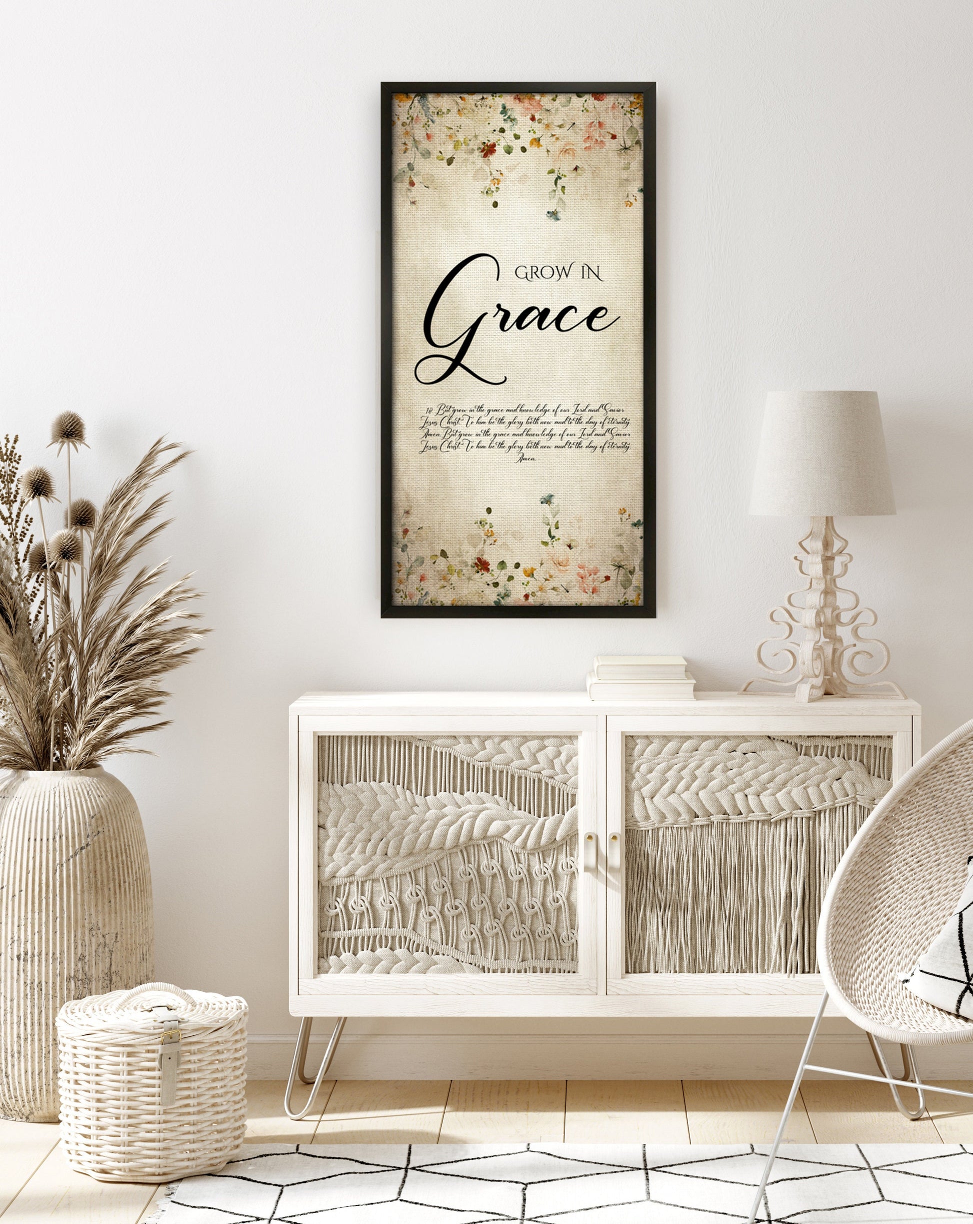 Grow in Grace, Cottage Garden Floral Scripture Decor - HoneycombProverbs - Giclée - Christian Wall Art