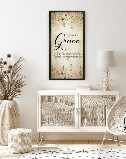 Grow in Grace, Cottage Garden Floral Scripture Decor - HoneycombProverbs - Giclée - Christian Wall Art
